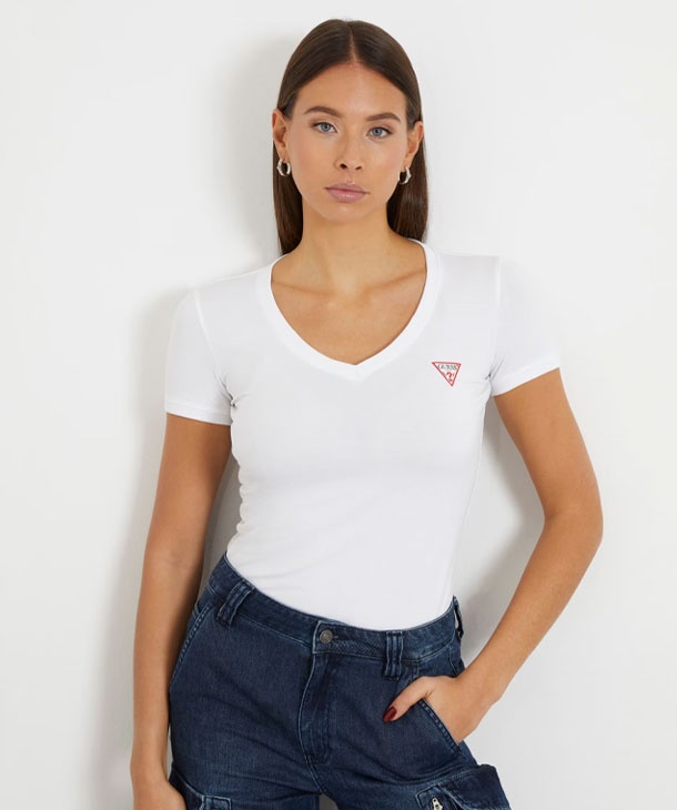 T-SHIRT SCOLLO A V LOGO PICCOLO GUESS