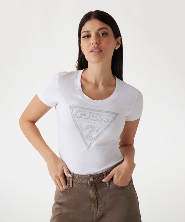 T-SHIRT GIROCOLLO CON LOGO TRIANGOLO GUESS