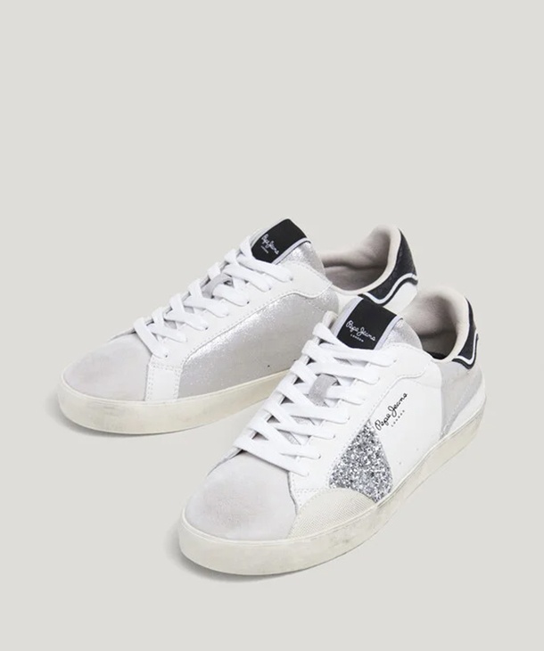 SNEAKER IN PELLE CON DETTAGLI GLITTER PEPE JEANS