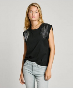 T-SHIRT SMANICATA CON STRASS PEPE JEANS