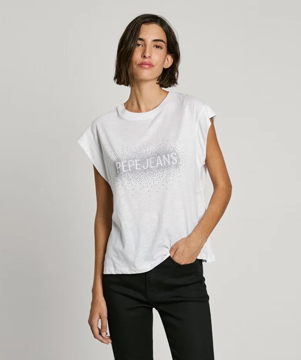 T-SHIRT LOGO STRASS BOXY FIT PEPE JEANS