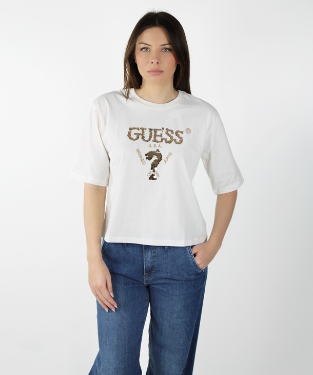 T-SHIRT LOGO FRONTALE CON PAILLETTES GUESS