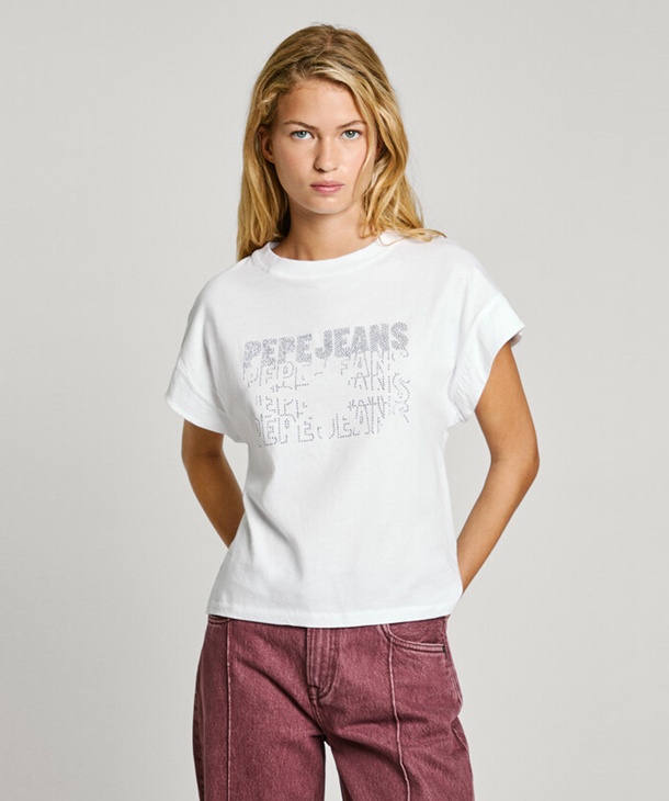 T-SHIRT CON LOGO STRASS PEPE JEANS