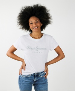 T-SHIRT LOGO STRASS PEPE JEANS